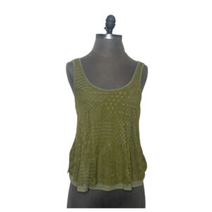 Love on a Hanger Green Tank Crochet Back Women's Size M